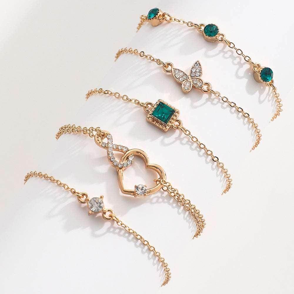 Bohemian Green Crystal Bracelet Set | Elegant Jewelry - ZA-Zola