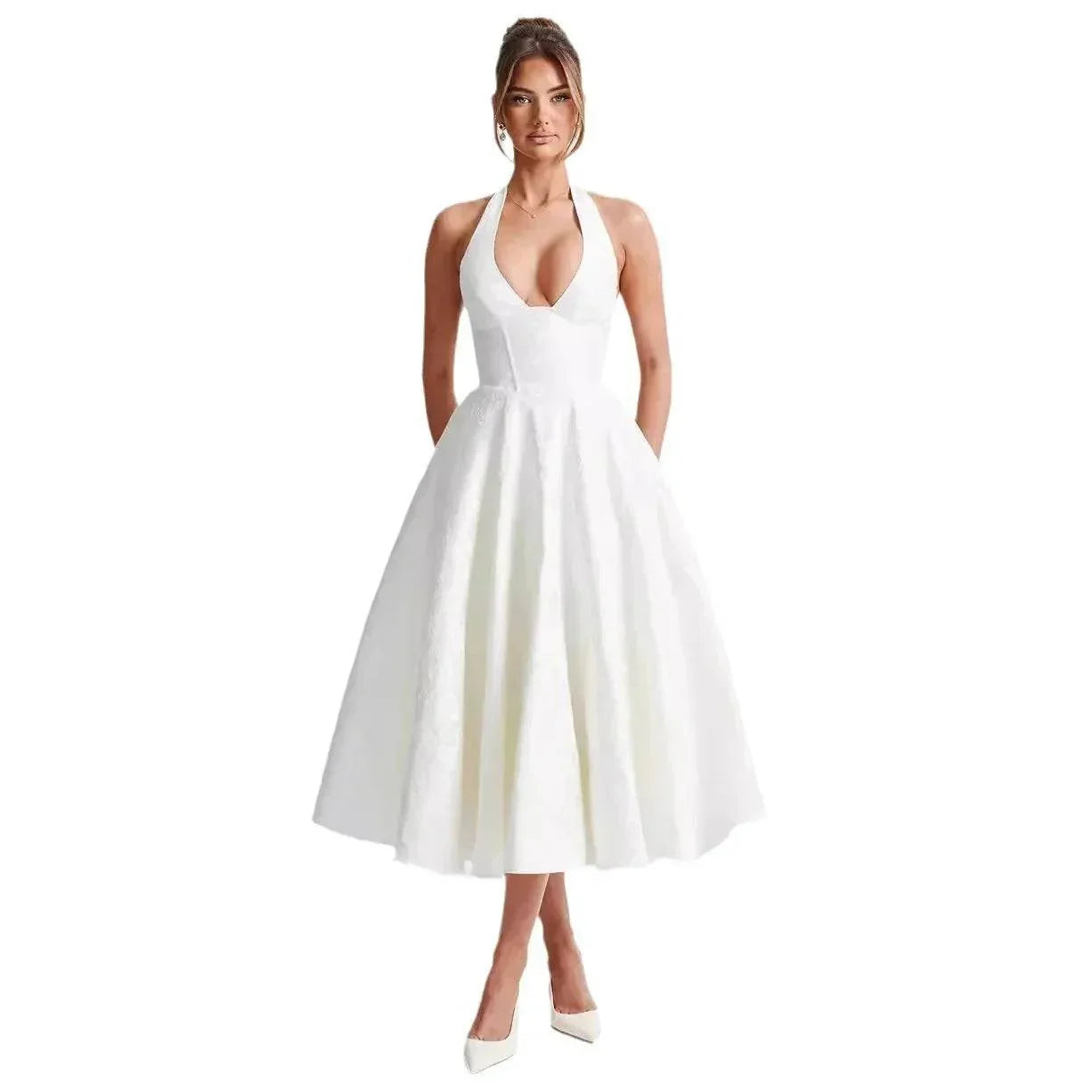 Halter Lace-Up Jacquard Maxi Dress – Vacation Glam - ZA-Zola