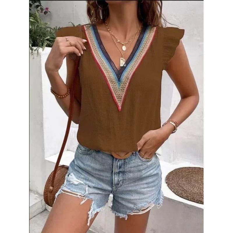 Vintage Lace Hollow-Out V-Neck Sleeveless Top - ZA-Zola