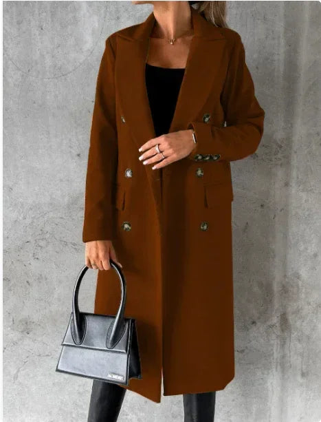 Women Double Breasted Coat Long Sleeve Street - ZA-Zola