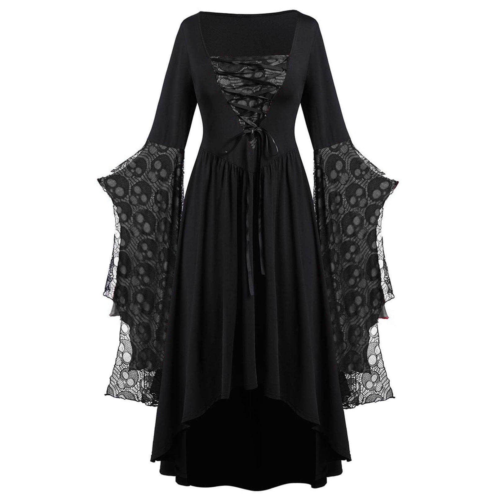 Square Neck Midi Dress with Lace Straps | Women's Fashion