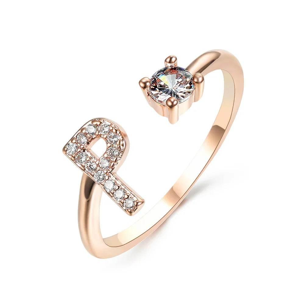 Adjustable A–Z Initial Ring for Women with Zircon - ZA-Zola