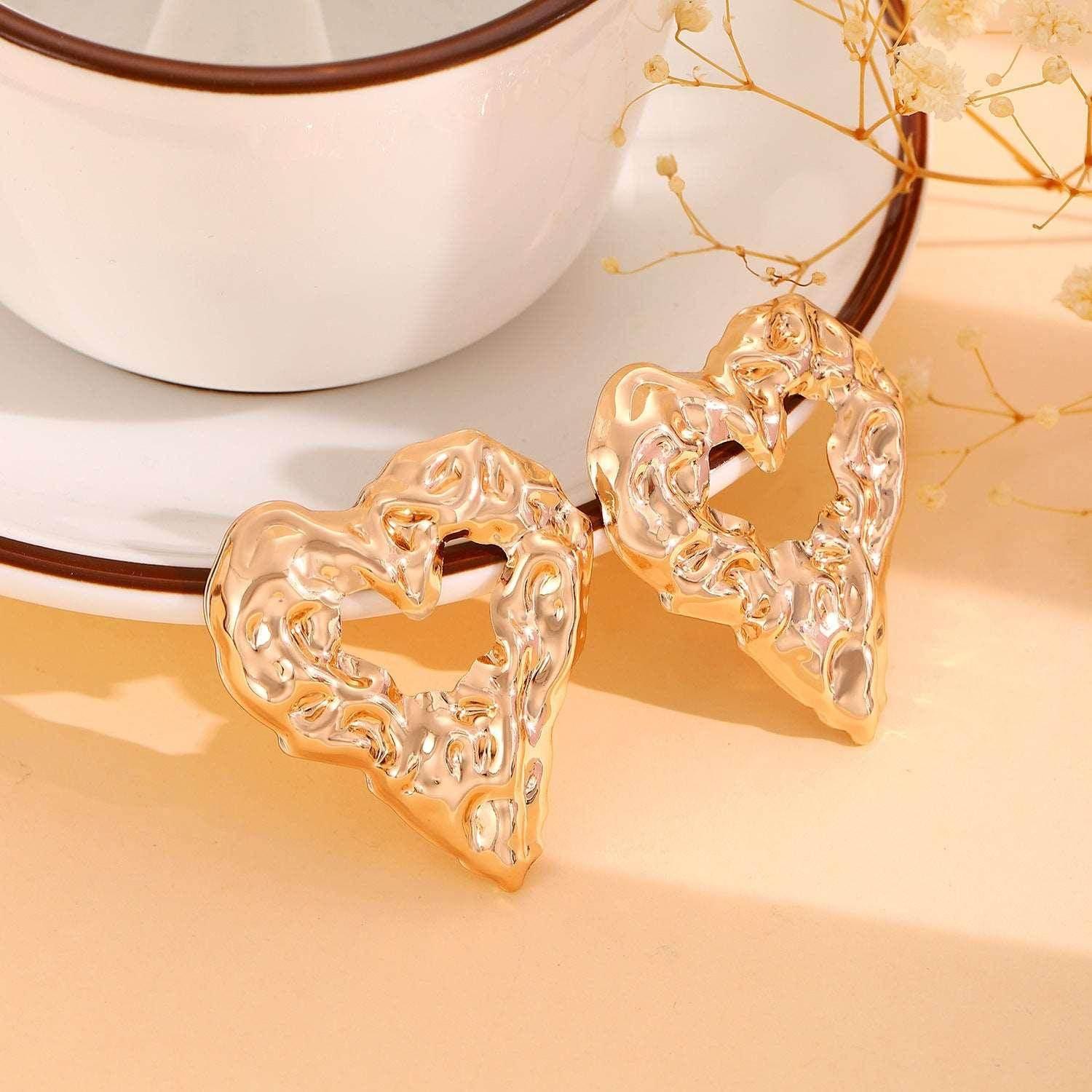 Pleated Hollow Heart Earrings - Shop Now for Love! - ZA-Zola