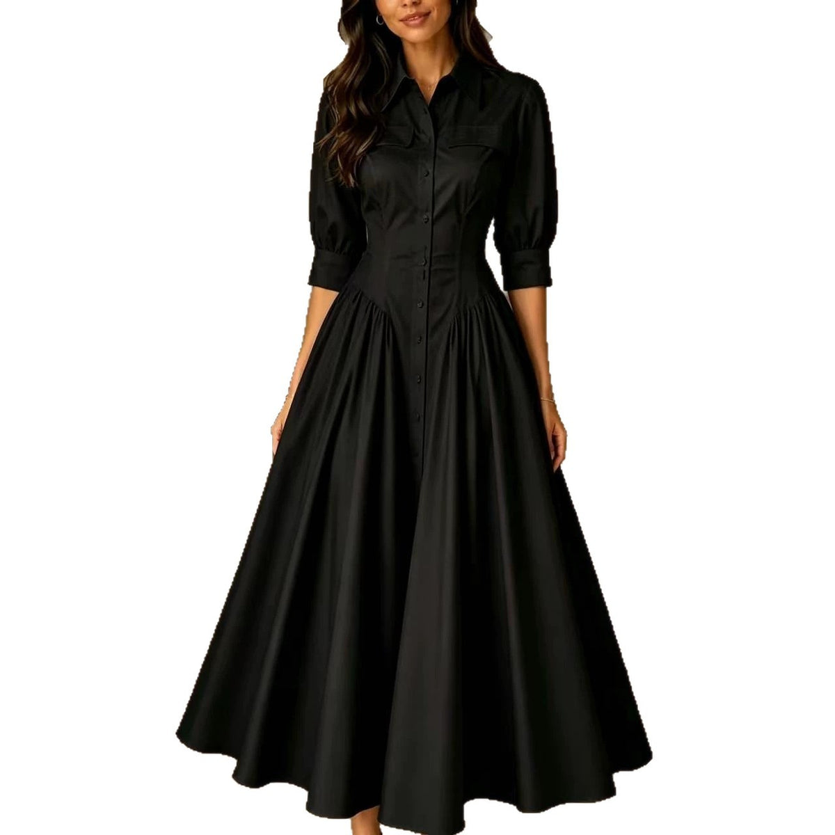 Black dress with long sleeves on a white background
