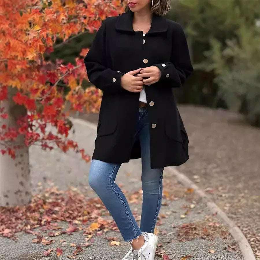 Women’s Polo Collar Woolen Coat | Casual Bow Style - ZA-Zola