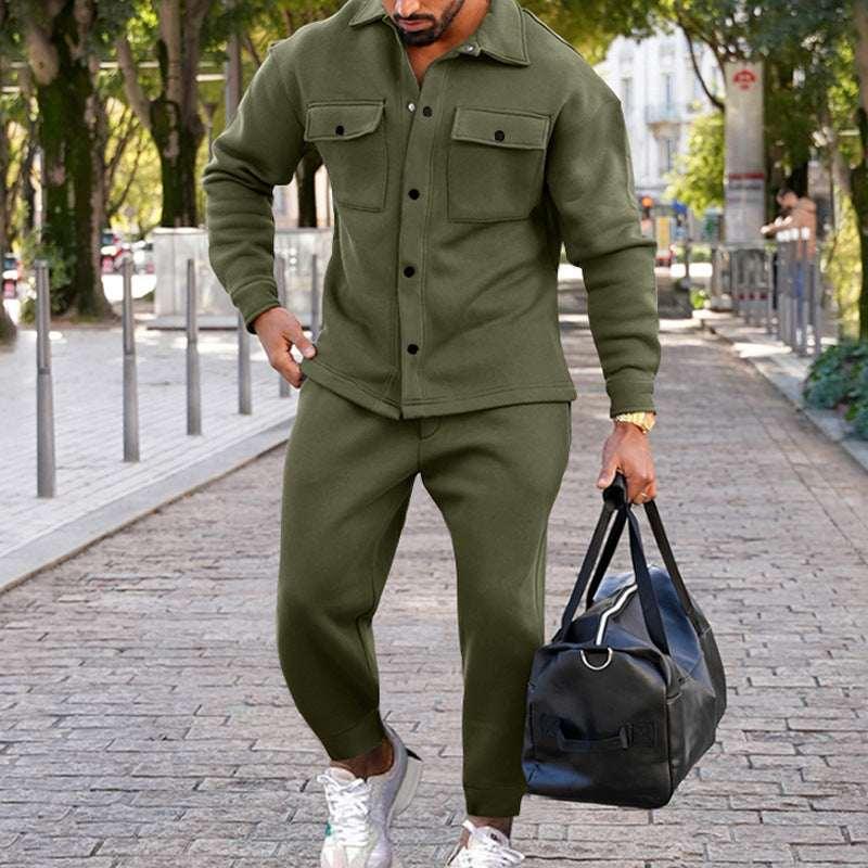 Men Suede Two Piece Suit | Slim Fit Casual Set - ZA-Zola