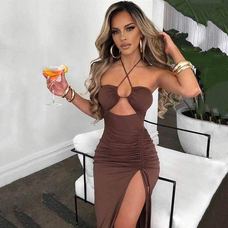 Sexy Halterneck Lace-up Split Dress - Summer Y2K Fashion - ZA-Zola
