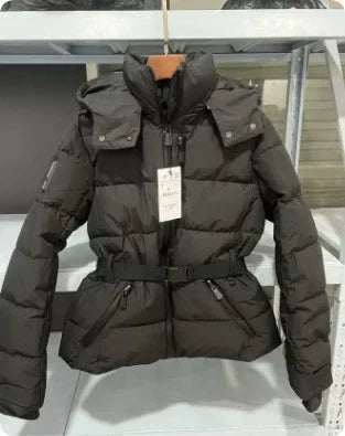 Women Belted Cotton-Padded Jacket – Slim Waist Duck Down Coat - ZA-Zola