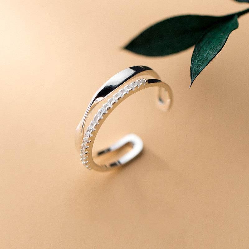 Silver Jewelry – Twisted Double Row Adjustable S925 Silver Ring - ZA-Zola