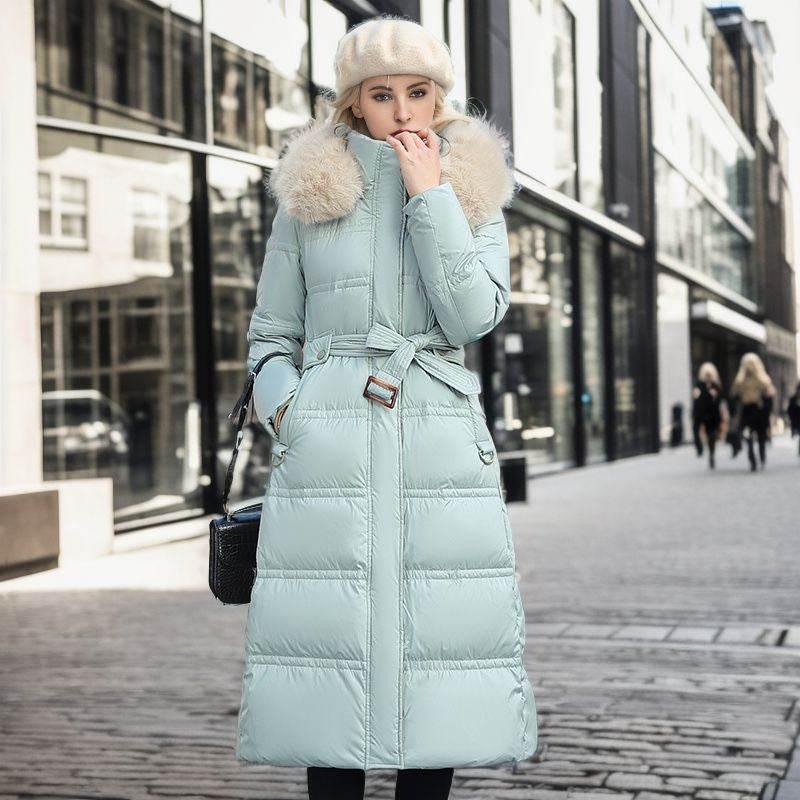 Winter Long Jacket With Fur Hood & Belt for Women - ZA-Zola