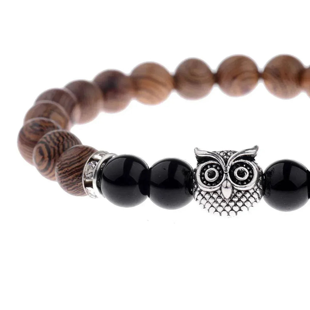 Owl Frosted Stone Wood Grain Bracelet – Unisex - ZA-Zola