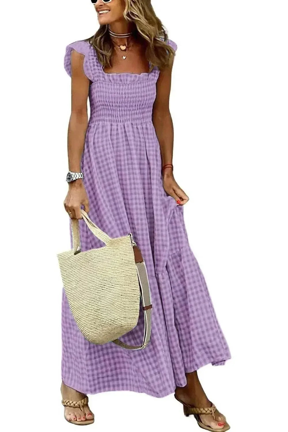 Plaid Pleated A-Line Ruffle Dress – Summer Swing - ZA-Zola