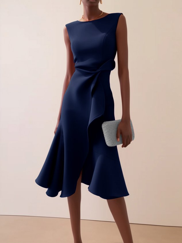 Women’s Sleeveless Round Neck Temperament Long Dress