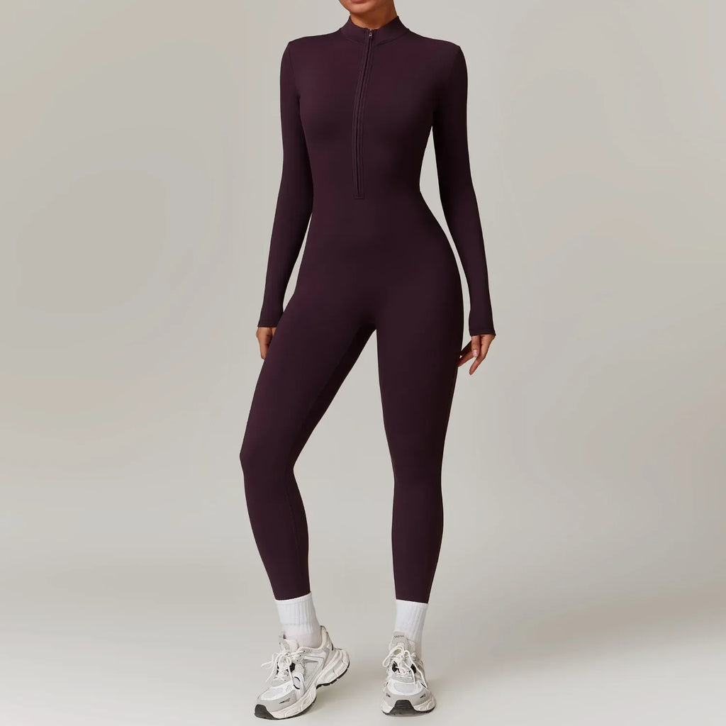 Women Warm Zipper Yoga Jumpsuit Long Sleeve Sportswear - ZA-Zola
