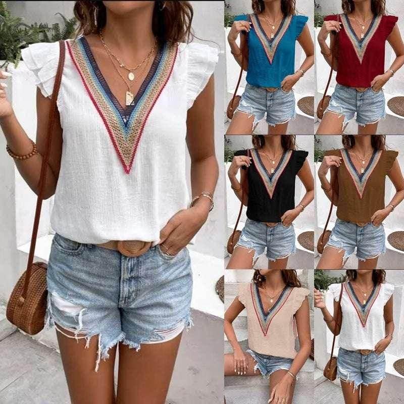 Vintage Lace Hollow-Out V-Neck Sleeveless Top - ZA-Zola