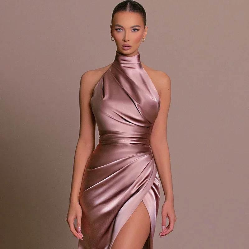Halter Sleeveless Stand Collar Long Dress – Elegant Autumn Look - ZA-Zola