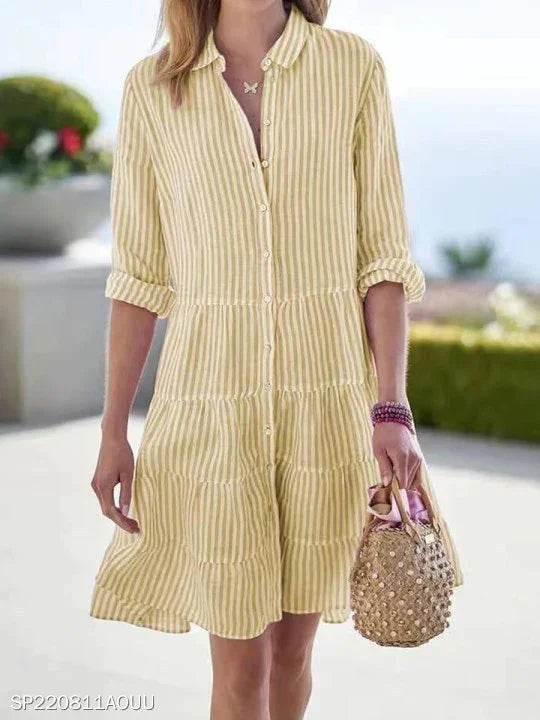 Long Sleeve Striped Dress with Wide Waist Fit - ZA-Zola