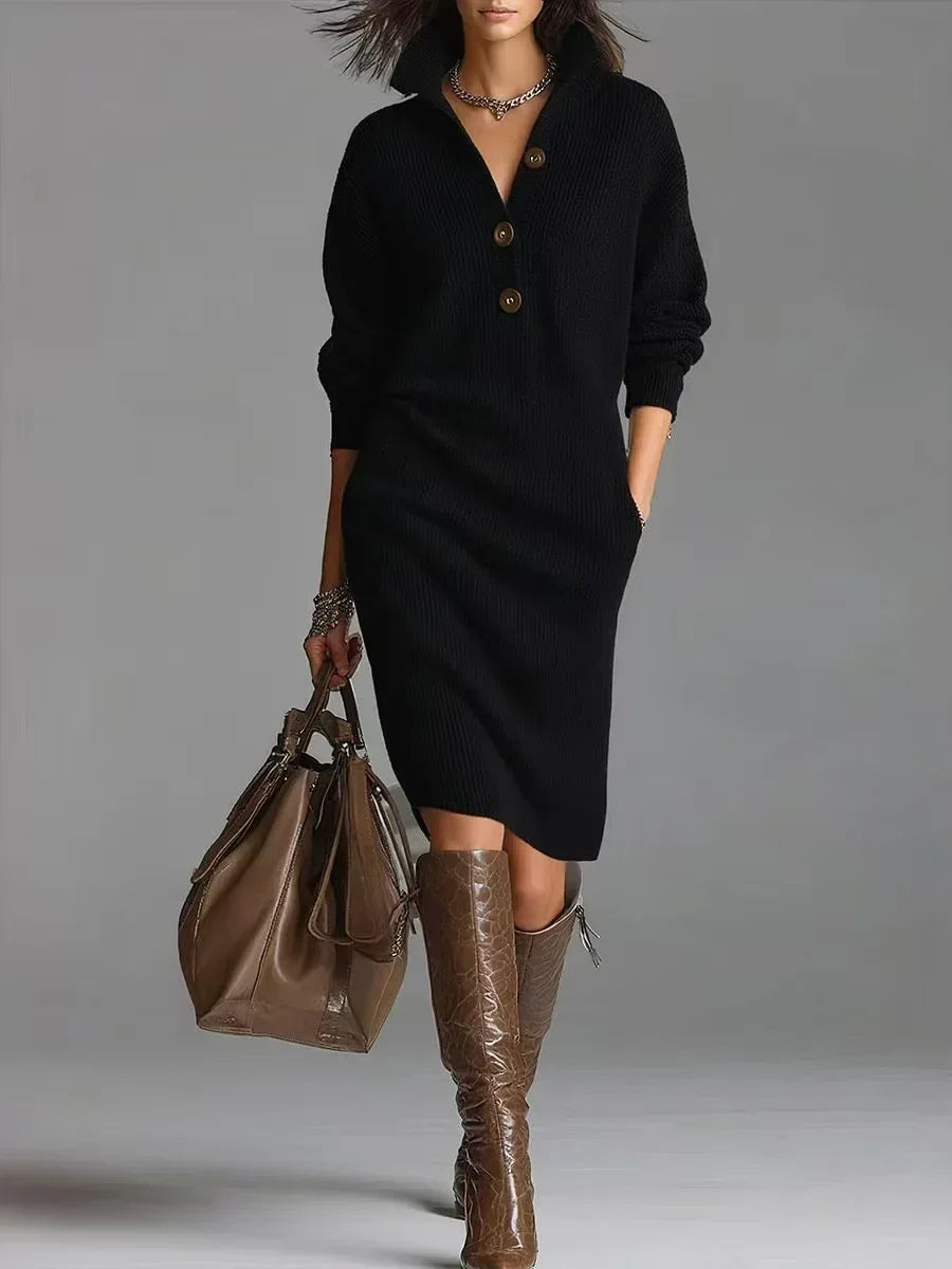 Winter Sweater Dress Women – Warm Long-Sleeve V-Neck Pullover - ZA-Zola