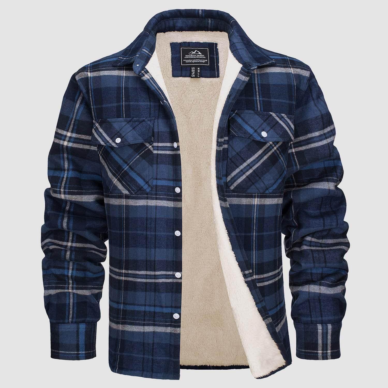 Fleece Lined Men's Plaid Jacket – Long Sleeve Lapel - ZA-Zola
