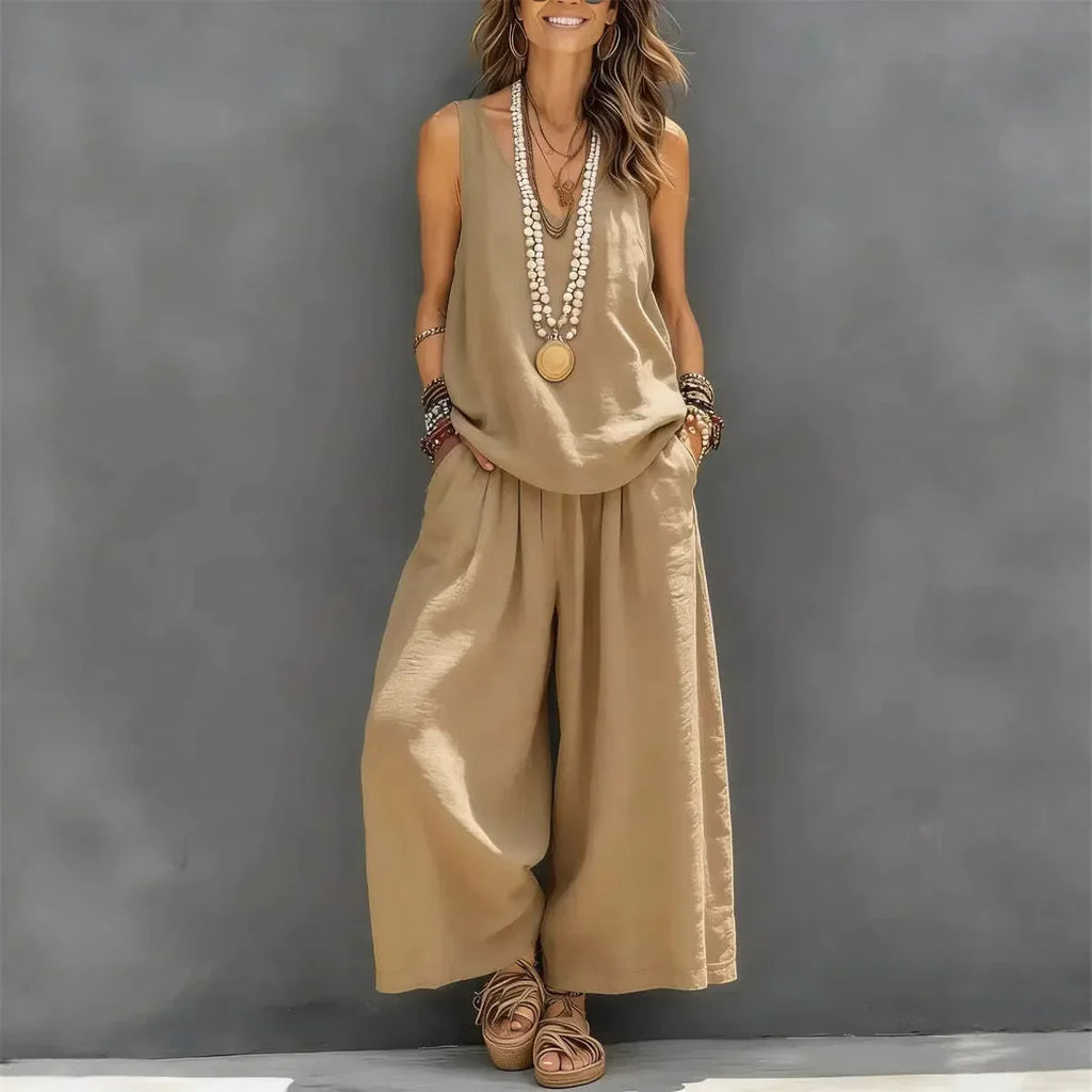 Cotton Linen Sleeveless Casual Set | Holiday Wear