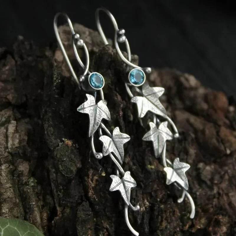 Retro Leaf Gemstone Earrings for Women – Vintage Chic - ZA-Zola