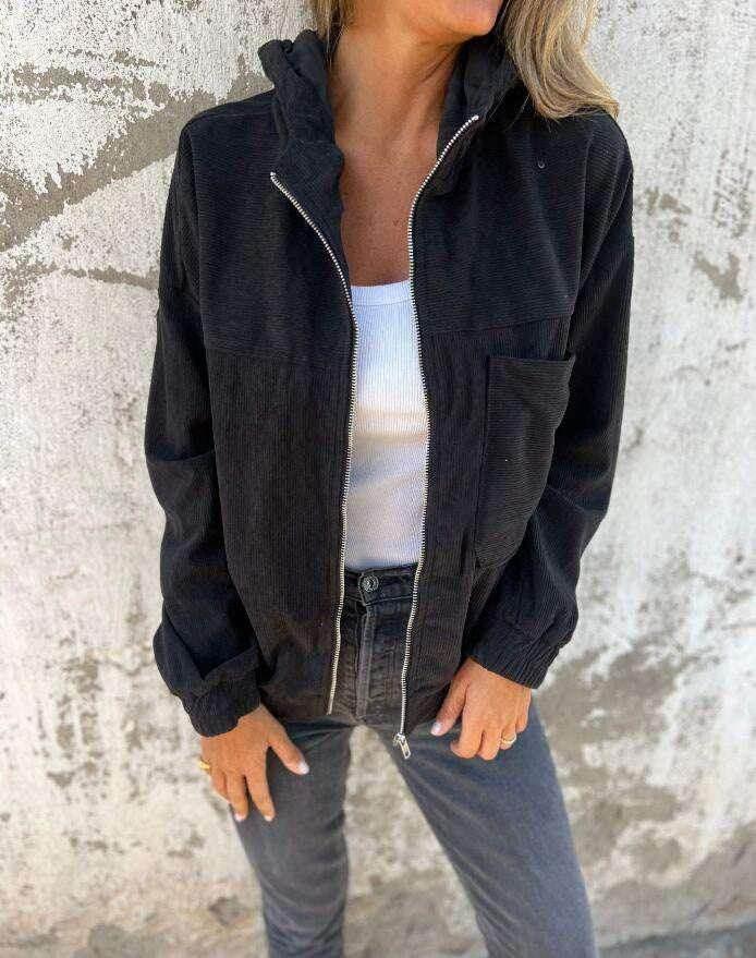 Women’s Corduroy Hooded Jacket with Zipper - ZA-Zola