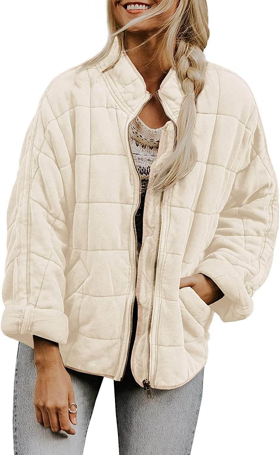 Winter Zip-up Stand Collar Coat for Women | Stylish Plaid Jacket - ZA-Zola