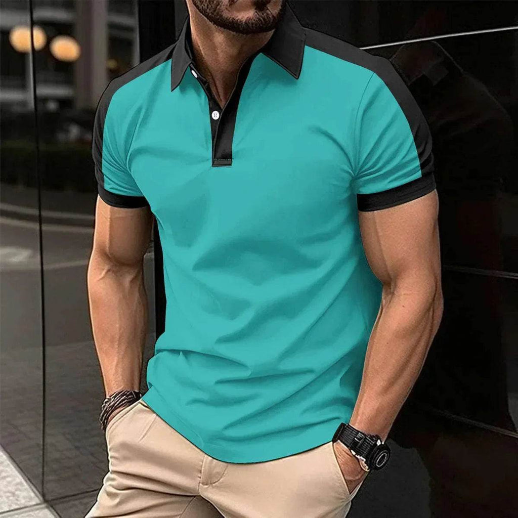 Men’s turquoise and black polo shirt, short sleeves, street style, ZA-Zola fashion UK