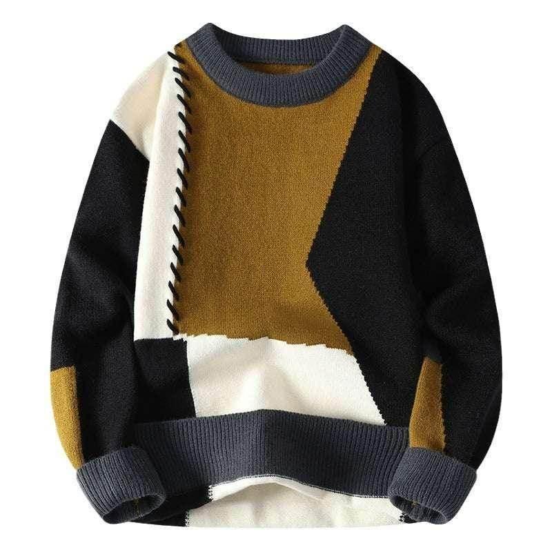 Vintage Men's Patchwork Sweater - Round Neck & Loose Fit - ZA-Zola