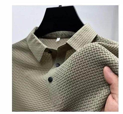 Textured beige button-up shirt on hanger, chic men's apparel from ZA-Zola fashion UK
