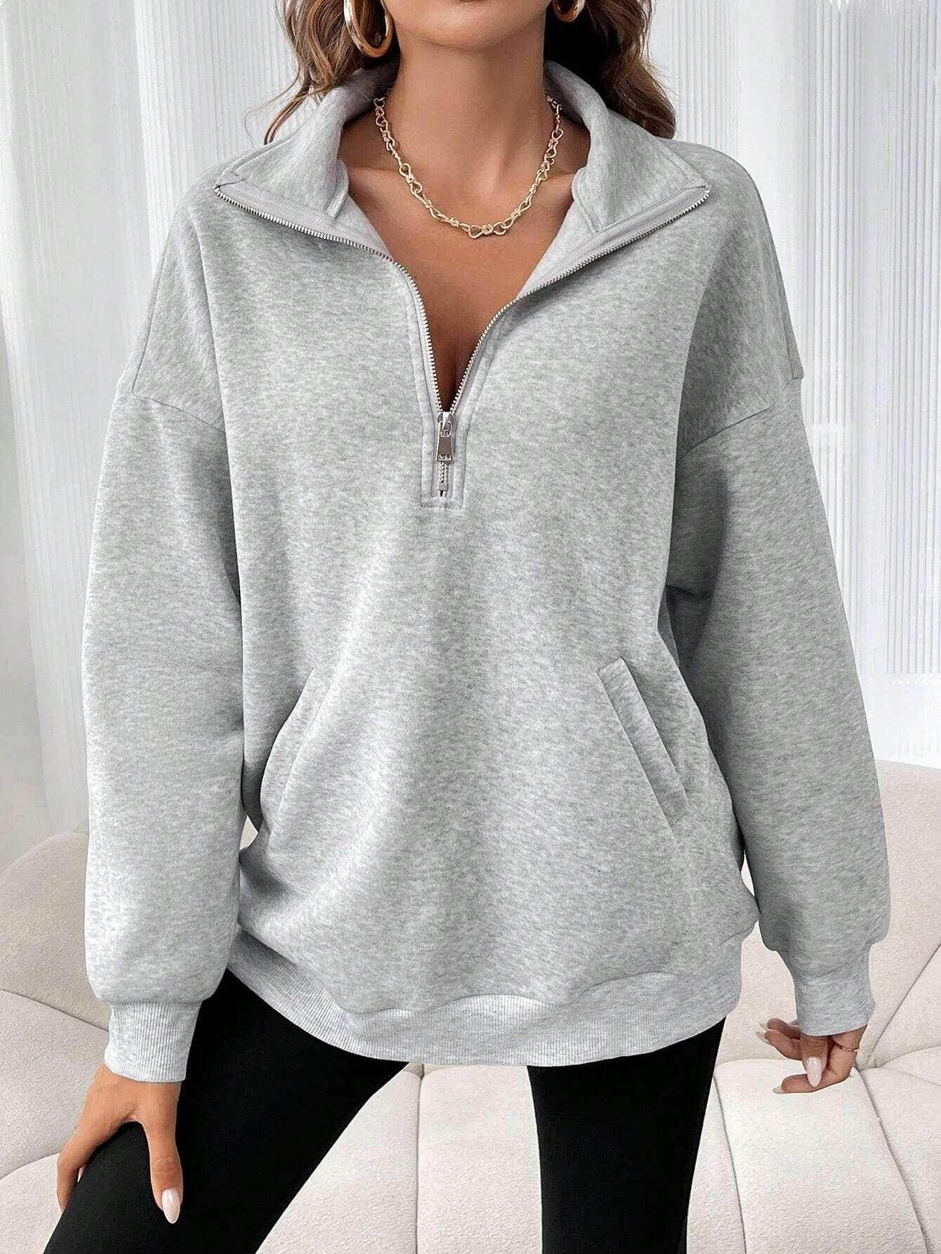 Polo Collar Pullover Hoodie for Women – Casual Chic - ZA-Zola