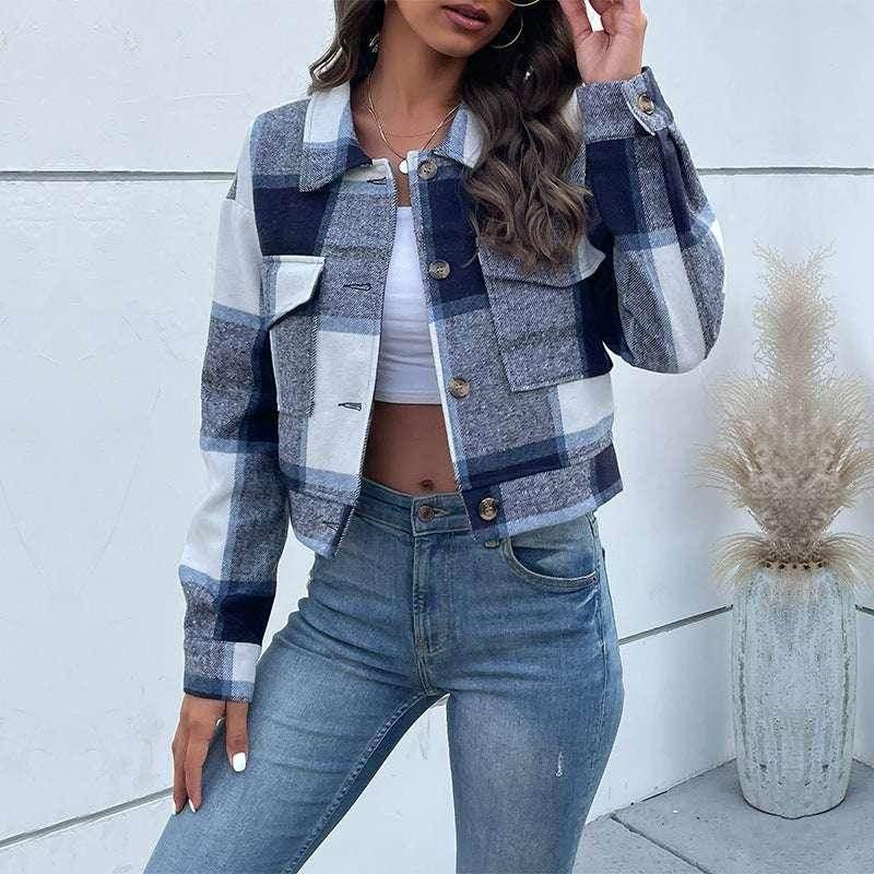 Plaid Lapel Cropped Jacket – Shop Now! - ZA-Zola