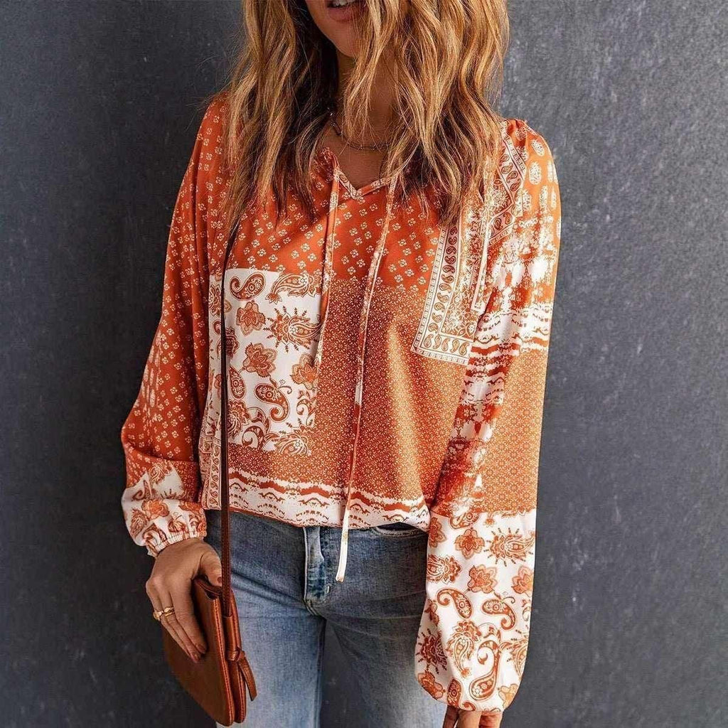 Ethnic Print Long Sleeve Women’s Blouse - ZA-Zola