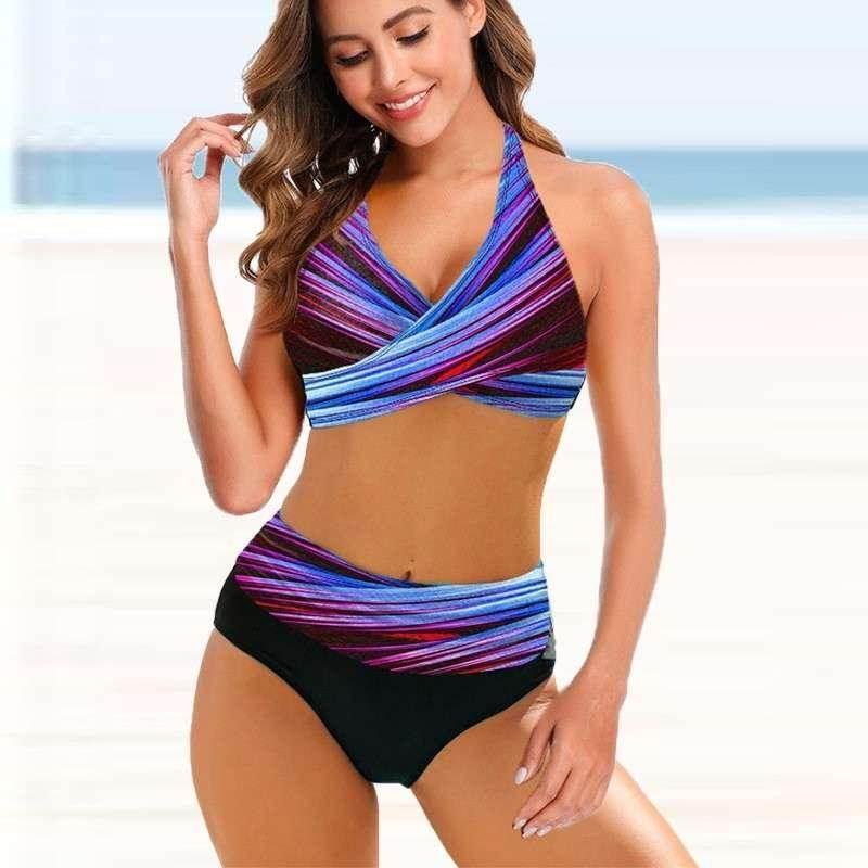 Striped Tie-Dye Hollow Bikini Swimsuit | S–5XL - ZA-Zola