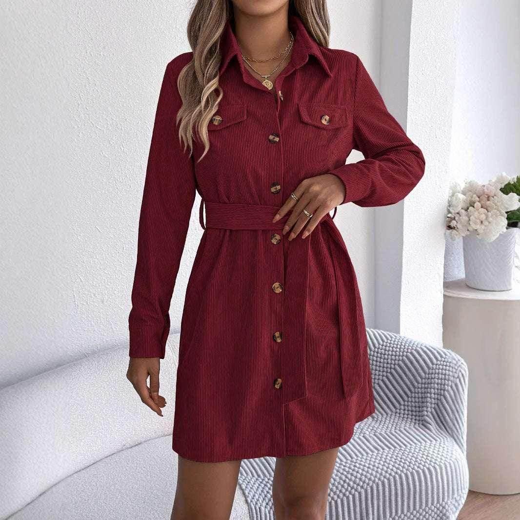 Corduroy Shirt Dress with Belt – Fall Favorite - ZA-Zola