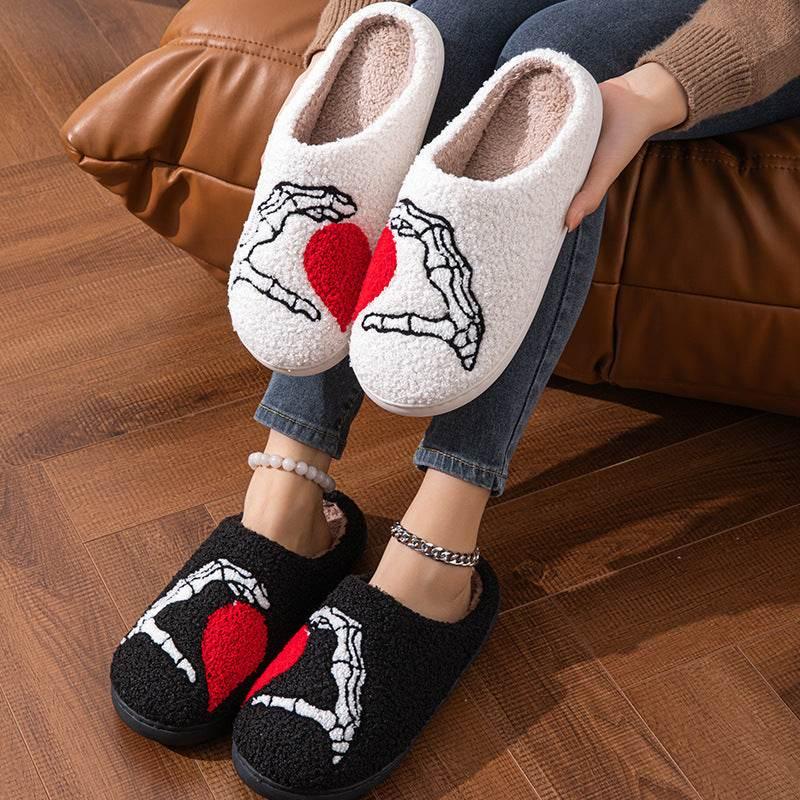 Love Black Hand Cotton Slippers – Warm Indoor Shoes - ZA-Zola