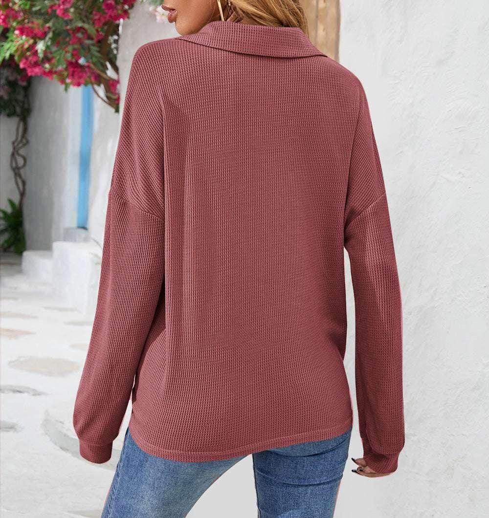 Lapel Button Sweatshirt – Casual Pullover Top - ZA-Zola
