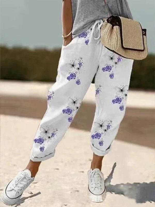 Women's Cotton Linen Printed Casual Pants - ZA-Zola