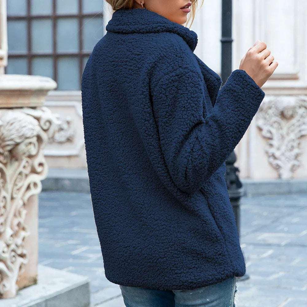 Fluffy Winter Coat for Women | Loose Lapel Button Jacket - ZA-Zola