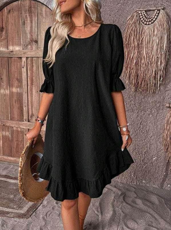 Casual Crew Neck Mid-Length Loose Dress - ZA-Zola