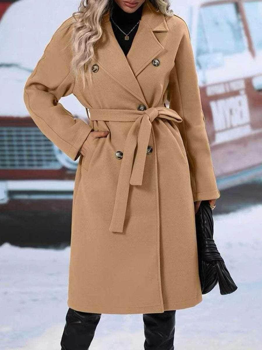 Lapel Double-Breasted Trench Coat with Belt – Women’s Winter - ZA-Zola