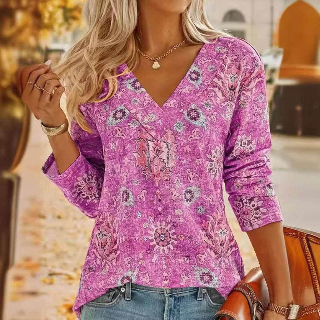 Boho V-Neck Long Sleeve Top – Summer Beach Style - ZA-Zola