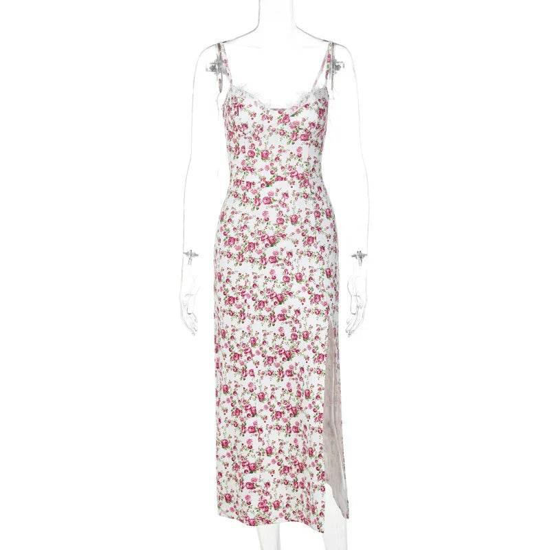 Lace Floral Slit Dress – Sexy Summer Suspender Style - ZA-Zola