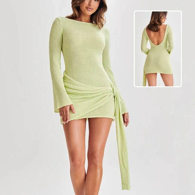 Y2K Slim Backless Mini Dress – V-Shaped & Sexy - ZA-Zola