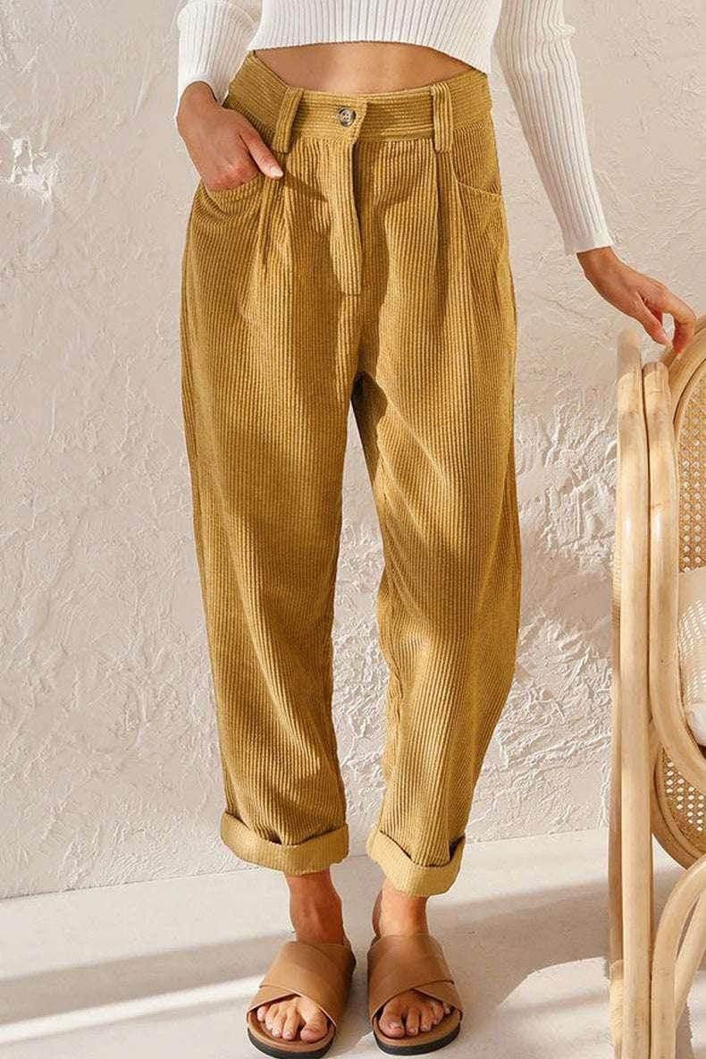 Corduroy Baggy Straight Pants – High Waist Vibe - ZA-Zola