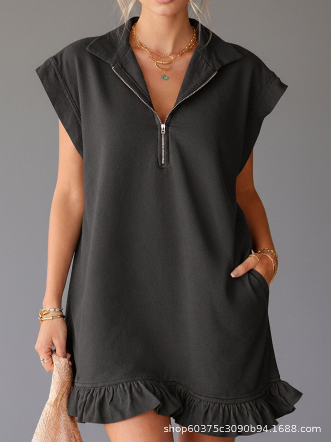 Women’s V-Neck Sleeveless Summer Dress with Pockets
