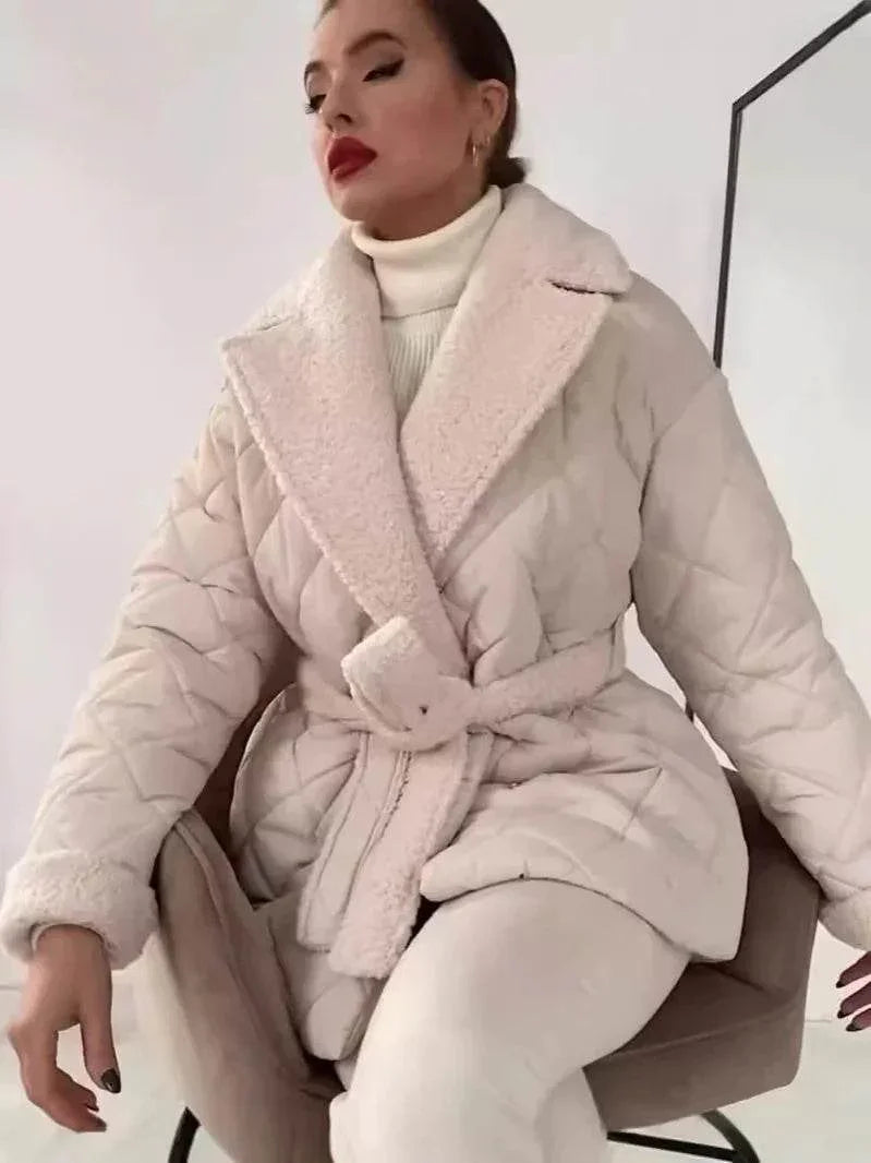 Winter Lapel Plaid Coat – Stylish Waist-Tied Jacket | Shop Now! - ZA-Zola