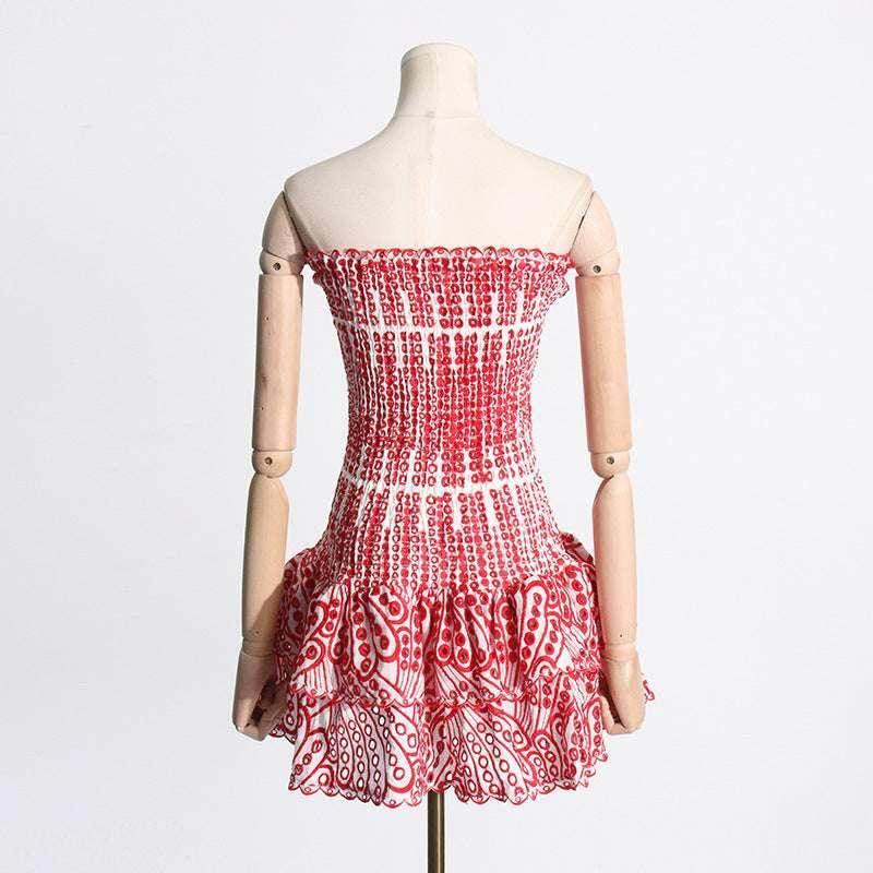 Y2K Tube Top Pleated Dress - Beach Party A-Line Dress - ZA-Zola