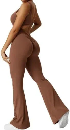 Women Sleeveless Flare Yoga Jumpsuit Long Pants Fitness Wear - ZA-Zola