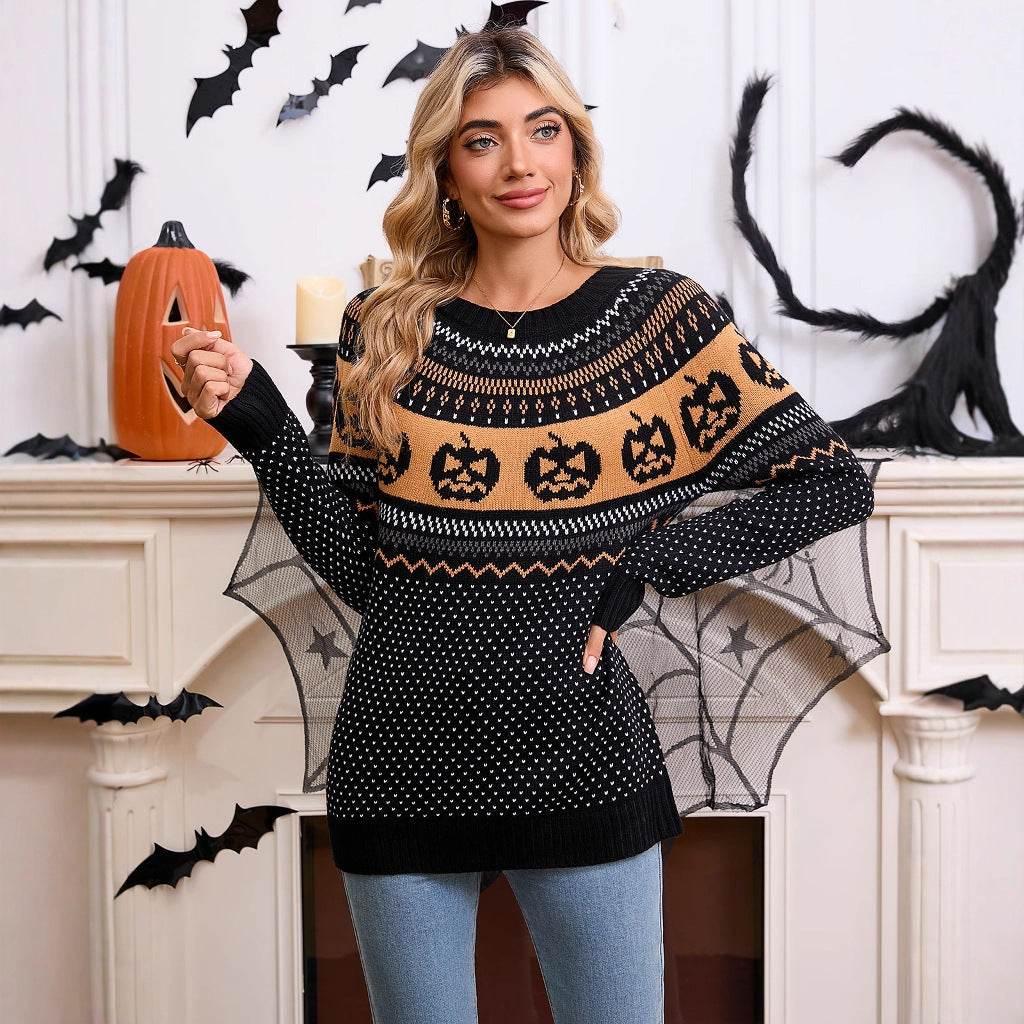 ZA-Zola Halloween Pumpkin Embroidered Sweater - ZA-Zola